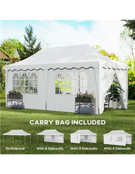 Outsunny 3 x 6m Pop Up Gazebo with Sides, UPF50+ Height Adjustable Marquee Party Tent, Wedding Canopy, Instant Event Shelter wit