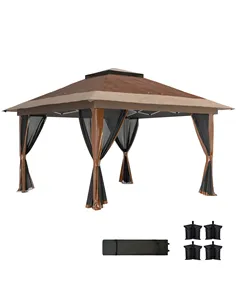 Outsunny 3.6 x 3.6m Pop-Up Gazebo, with Accessories - Brown