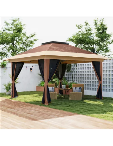 Outsunny 3.6 x 3.6m Pop-Up Gazebo, with Accessories - Brown