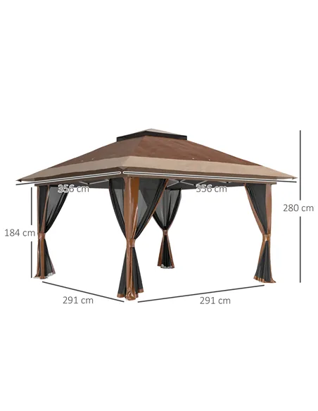 Outsunny 3.6 x 3.6m Pop-Up Gazebo, with Accessories - Brown