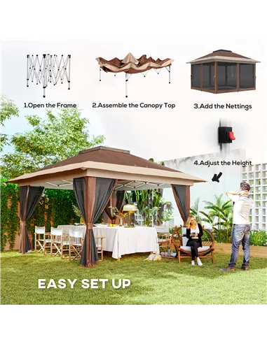 Outsunny 3.6 x 3.6m Pop-Up Gazebo, with Accessories - Brown