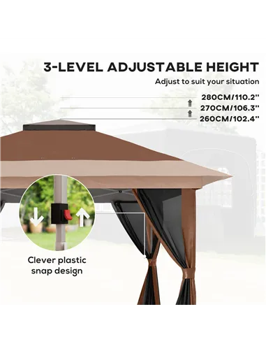 Outsunny 3.6 x 3.6m Pop-Up Gazebo, with Accessories - Brown