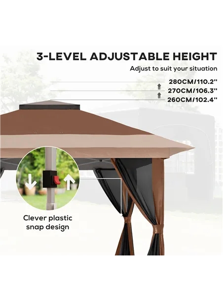 Outsunny 3.6 x 3.6m Pop-Up Gazebo, with Accessories - Brown