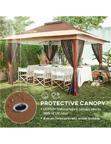 Outsunny 3.6 x 3.6m Pop-Up Gazebo, with Accessories - Brown