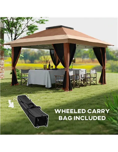 Outsunny 3.6 x 3.6m Pop-Up Gazebo, with Accessories - Brown