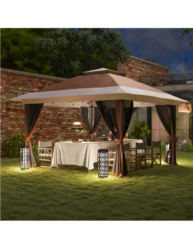 Outsunny 3.6 x 3.6m Pop-Up Gazebo, with Accessories - Brown