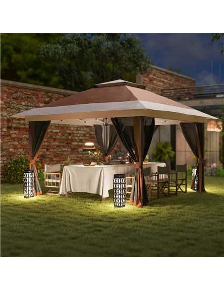 Outsunny 3.6 x 3.6m Pop-Up Gazebo, with Accessories - Brown