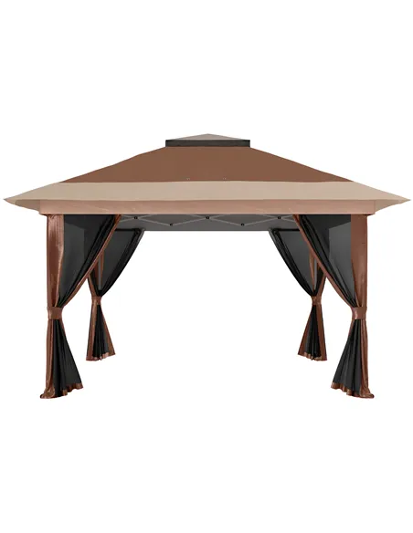 Outsunny 3.6 x 3.6m Pop-Up Gazebo, with Accessories - Brown