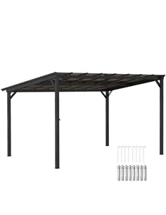 Outsunny 3 x 4.3m Metal Pergola with UPF 50+ and Waterproof Polycarbonate Roof, Wall-Mounted or Free Standing Garden Gazebo, Win