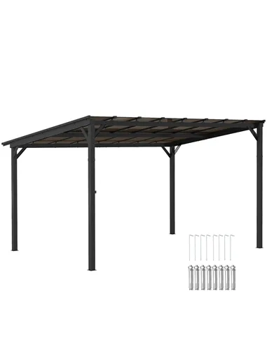 Outsunny 3 x 4.3m Metal Pergola with UPF 50+ and Waterproof Polycarbonate Roof, Wall-Mounted or Free Standing Garden Gazebo, Win