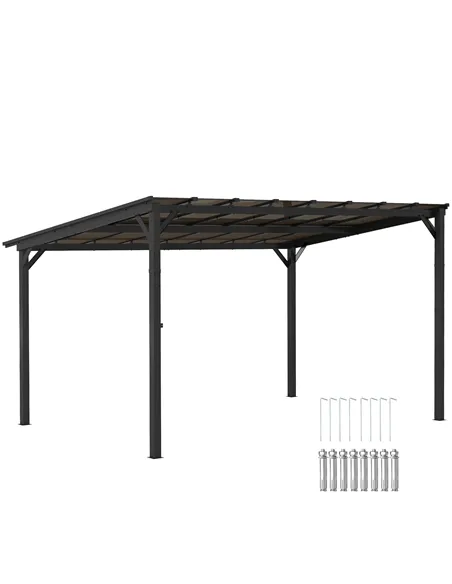 Outsunny 3 x 4.3m Metal Pergola with UPF 50+ and Waterproof Polycarbonate Roof, Wall-Mounted or Free Standing Garden Gazebo, Win