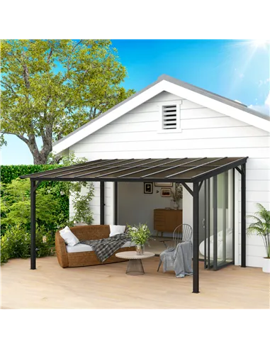 Outsunny 3 x 4.3m Metal Pergola with UPF 50+ and Waterproof Polycarbonate Roof, Wall-Mounted or Free Standing Garden Gazebo, Win