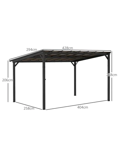 Outsunny 3 x 4.3m Metal Pergola with UPF 50+ and Waterproof Polycarbonate Roof, Wall-Mounted or Free Standing Garden Gazebo, Win