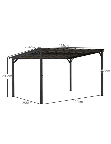 Outsunny 3 x 4.3m Metal Pergola with UPF 50+ and Waterproof Polycarbonate Roof, Wall-Mounted or Free Standing Garden Gazebo, Win