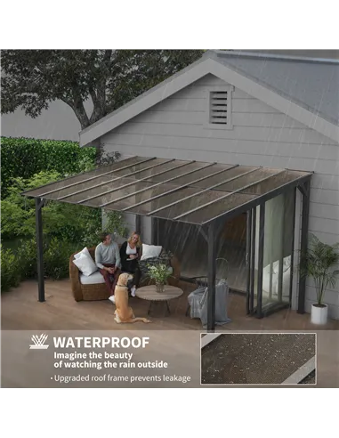 Outsunny 3 x 4.3m Metal Pergola with UPF 50+ and Waterproof Polycarbonate Roof, Wall-Mounted or Free Standing Garden Gazebo, Win