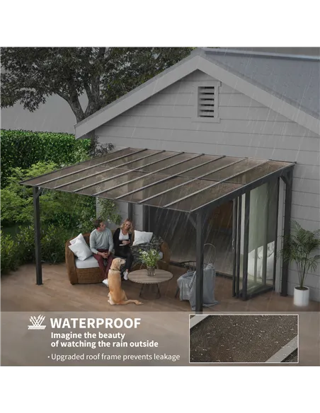 Outsunny 3 x 4.3m Metal Pergola with UPF 50+ and Waterproof Polycarbonate Roof, Wall-Mounted or Free Standing Garden Gazebo, Win