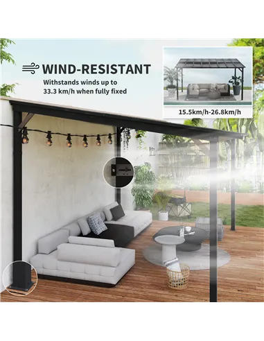 Outsunny 3 x 4.3m Metal Pergola with UPF 50+ and Waterproof Polycarbonate Roof, Wall-Mounted or Free Standing Garden Gazebo, Win