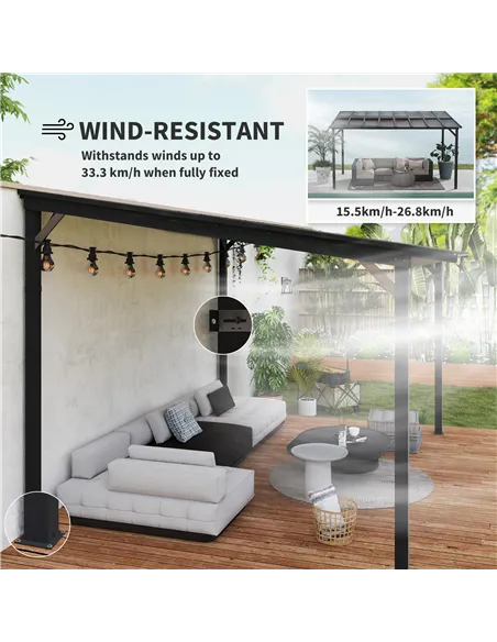 Outsunny 3 x 4.3m Metal Pergola with UPF 50+ and Waterproof Polycarbonate Roof, Wall-Mounted or Free Standing Garden Gazebo, Win