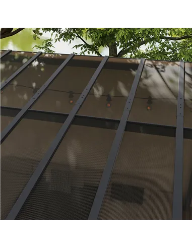 Outsunny 3 x 4.3m Metal Pergola with UPF 50+ and Waterproof Polycarbonate Roof, Wall-Mounted or Free Standing Garden Gazebo, Win