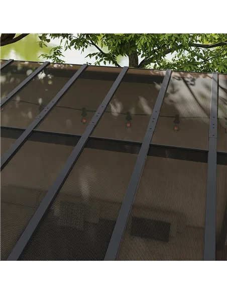 Outsunny 3 x 4.3m Metal Pergola with UPF 50+ and Waterproof Polycarbonate Roof, Wall-Mounted or Free Standing Garden Gazebo, Win