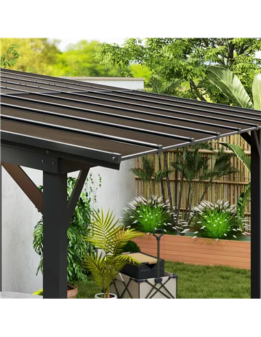 Outsunny 3 x 4.3m Metal Pergola with UPF 50+ and Waterproof Polycarbonate Roof, Wall-Mounted or Free Standing Garden Gazebo, Win