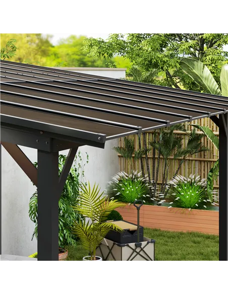 Outsunny 3 x 4.3m Metal Pergola with UPF 50+ and Waterproof Polycarbonate Roof, Wall-Mounted or Free Standing Garden Gazebo, Win