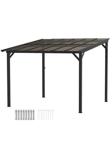 Outsunny 3 x 3(m) Metal Pergola with UPF 50+ and Waterproof Polycarbonate Roof, Wall-Mounted or Free Standing Garden Gazebo, Win