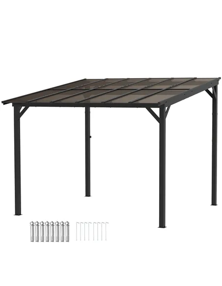 Outsunny 3 x 3(m) Metal Pergola with UPF 50+ and Waterproof Polycarbonate Roof, Wall-Mounted or Free Standing Garden Gazebo, Win