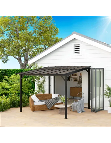 Outsunny 3 x 3(m) Metal Pergola with UPF 50+ and Waterproof Polycarbonate Roof, Wall-Mounted or Free Standing Garden Gazebo, Win