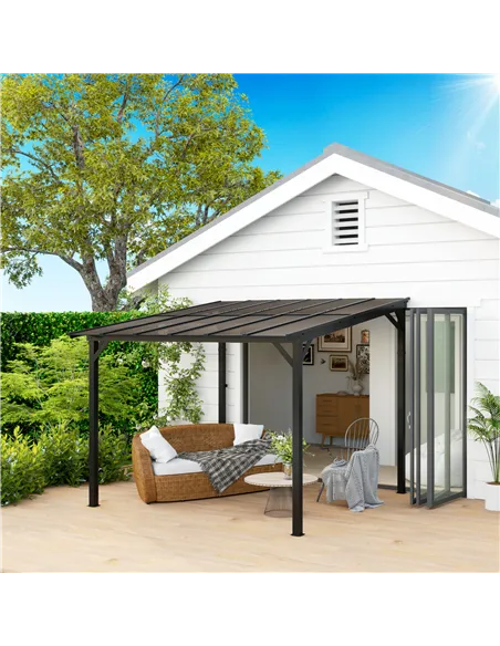 Outsunny 3 x 3(m) Metal Pergola with UPF 50+ and Waterproof Polycarbonate Roof, Wall-Mounted or Free Standing Garden Gazebo, Win