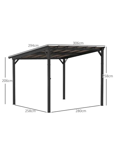 Outsunny 3 x 3(m) Metal Pergola with UPF 50+ and Waterproof Polycarbonate Roof, Wall-Mounted or Free Standing Garden Gazebo, Win