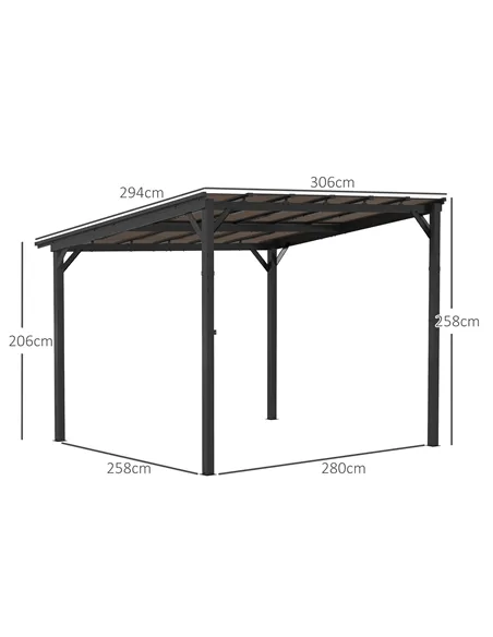 Outsunny 3 x 3(m) Metal Pergola with UPF 50+ and Waterproof Polycarbonate Roof, Wall-Mounted or Free Standing Garden Gazebo, Win