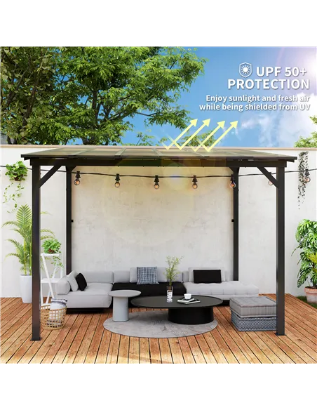 Outsunny 3 x 3(m) Metal Pergola with UPF 50+ and Waterproof Polycarbonate Roof, Wall-Mounted or Free Standing Garden Gazebo, Win
