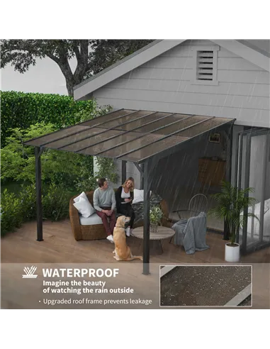 Outsunny 3 x 3(m) Metal Pergola with UPF 50+ and Waterproof Polycarbonate Roof, Wall-Mounted or Free Standing Garden Gazebo, Win