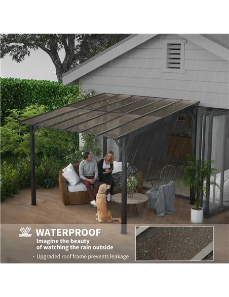 Outsunny 3 x 3(m) Metal Pergola with UPF 50+ and Waterproof Polycarbonate Roof, Wall-Mounted or Free Standing Garden Gazebo, Win