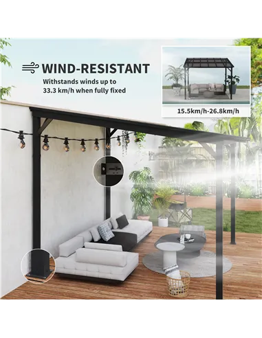 Outsunny 3 x 3(m) Metal Pergola with UPF 50+ and Waterproof Polycarbonate Roof, Wall-Mounted or Free Standing Garden Gazebo, Win