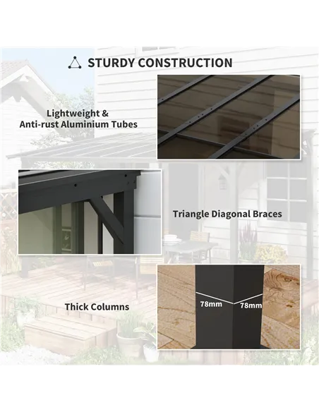 Outsunny 3 x 3(m) Metal Pergola with UPF 50+ and Waterproof Polycarbonate Roof, Wall-Mounted or Free Standing Garden Gazebo, Win