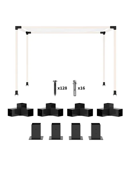 Outsunny Pergola Kit, DIY Pergola Brackets with 3-Way Pergola Corner Brackets and Post Base for 4" x 4" (Actual 3.6" x 3.6") Lum