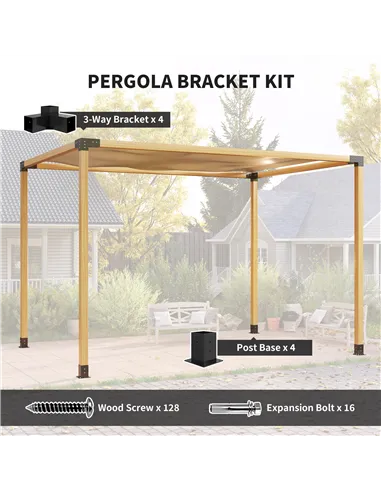 Outsunny Pergola Kit, DIY Pergola Brackets with 3-Way Pergola Corner Brackets and Post Base for 4" x 4" (Actual 3.6" x 3.6") Lum
