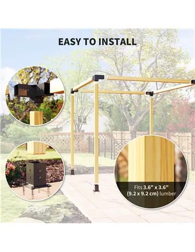 Outsunny Pergola Kit, DIY Pergola Brackets with 3-Way Pergola Corner Brackets and Post Base for 4" x 4" (Actual 3.6" x 3.6") Lum