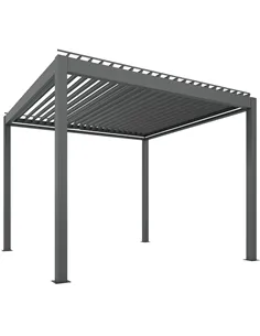 Outsunny 3 x 3(m) Electric Louvered Pergola with LED Lights, Aluminium Pergola Hardtop Gazebo with Remote, Adjustable Roof and D