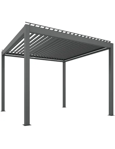 Outsunny 3 x 3(m) Electric Louvered Pergola with LED Lights, Aluminium Pergola Hardtop Gazebo with Remote, Adjustable Roof and D
