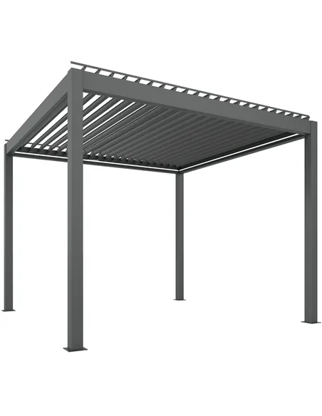 Outsunny 3 x 3(m) Electric Louvered Pergola with LED Lights, Aluminium Pergola Hardtop Gazebo with Remote, Adjustable Roof and D