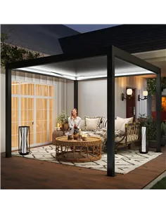 Outsunny 3 x 3(m) Electric Louvered Pergola with LED Lights, Aluminium Pergola Hardtop Gazebo with Remote, Adjustable Roof and D 2