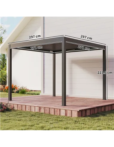 Outsunny 3 x 3(m) Electric Louvered Pergola with LED Lights, Aluminium Pergola Hardtop Gazebo with Remote, Adjustable Roof and D