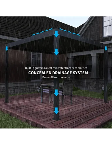 Outsunny 3 x 3(m) Electric Louvered Pergola with LED Lights, Aluminium Pergola Hardtop Gazebo with Remote, Adjustable Roof and D