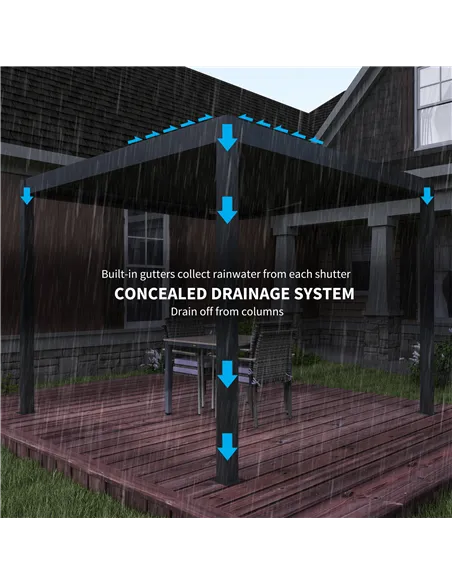 Outsunny 3 x 3(m) Electric Louvered Pergola with LED Lights, Aluminium Pergola Hardtop Gazebo with Remote, Adjustable Roof and D