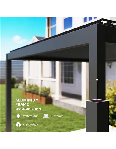 Outsunny 3 x 3(m) Electric Louvered Pergola with LED Lights, Aluminium Pergola Hardtop Gazebo with Remote, Adjustable Roof and D