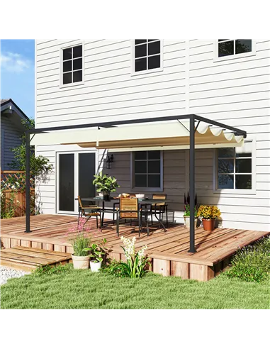 Outsunny 4 x 3 m Pergola, with Sliding Canopy - Cream
