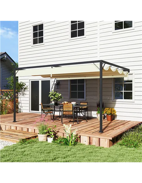 Outsunny 4 x 3 m Pergola, with Sliding Canopy - Cream